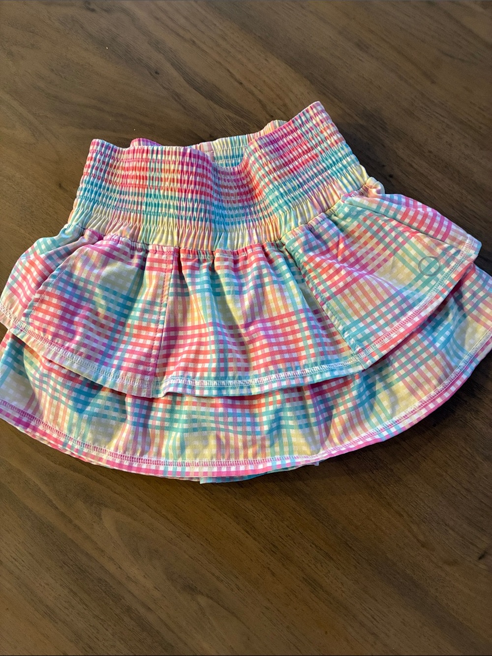 Women’s XS Multi-Color Plaid Ruffle Skirt - Pink, Blue & Yellow
